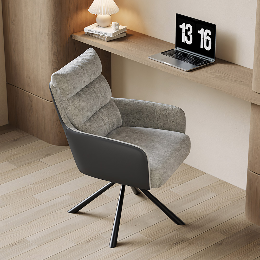 Modern Contrast Linen Leather 180 Degree Rotating Study Chair 1 Piece