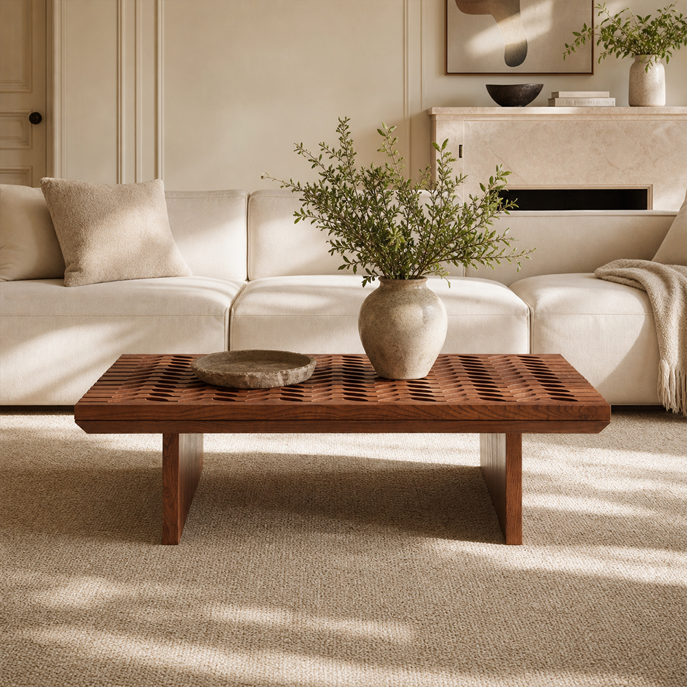 Premium Walnut Veneer Ash Wood Square Living Room Center Table