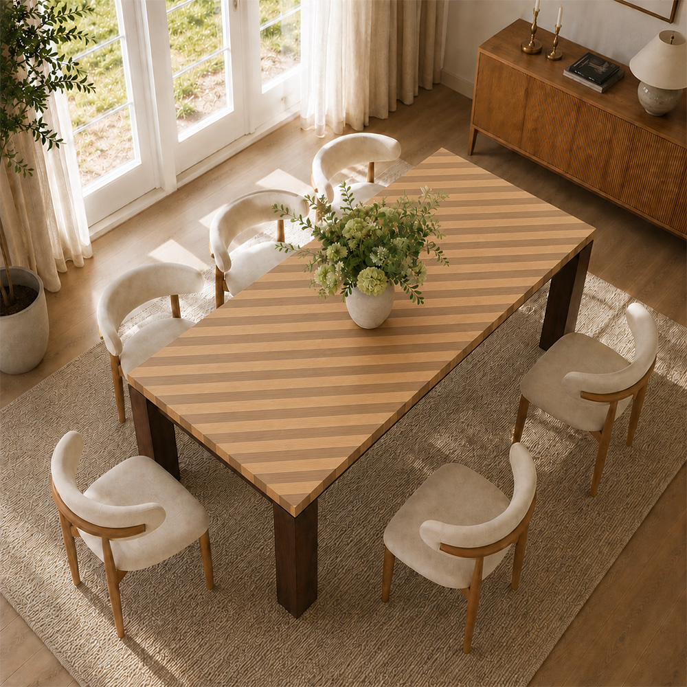 78.7" Rectangular Dual Tone Wood Grain Rectangular Wood Dining Table