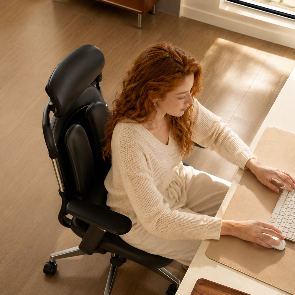 Ergonomic Executive Office Chair with Headrest Adjustable Seat Depth & 90°–135° Reclining Backrest