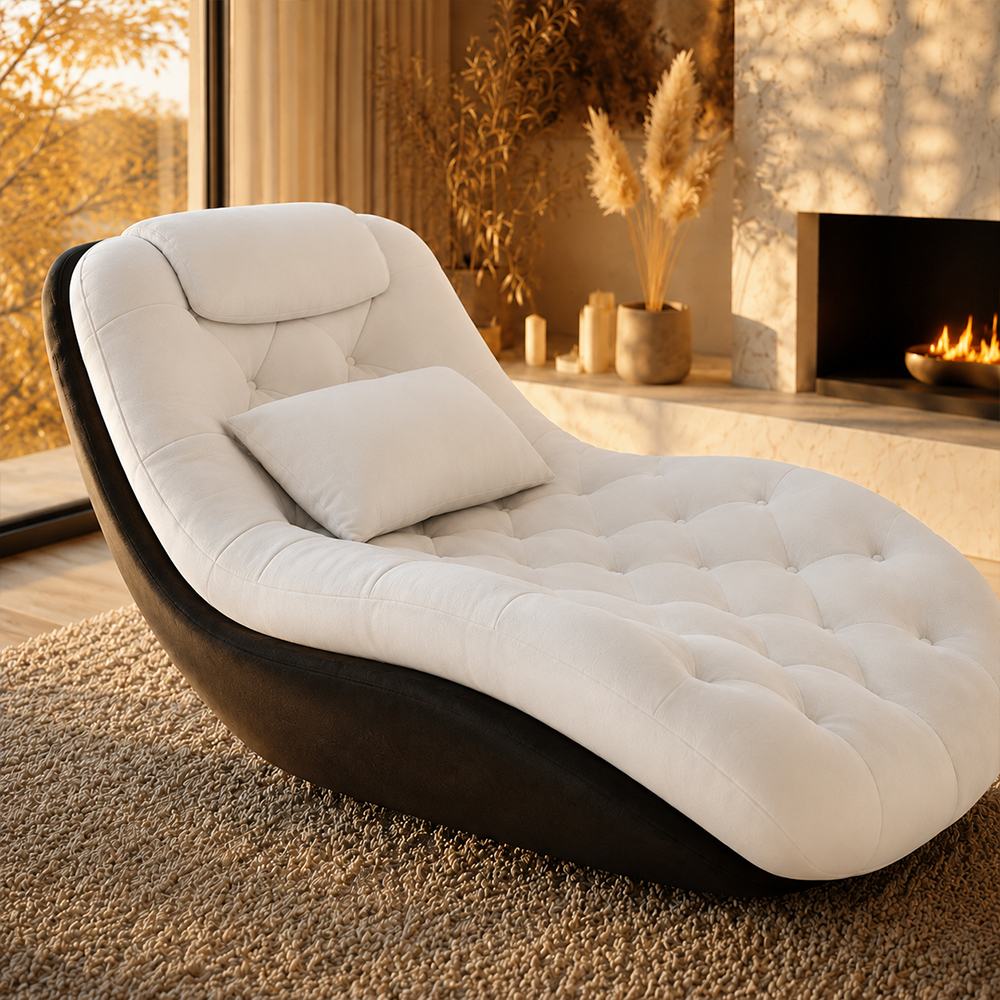 Modern Tufted Chaise Lounge Chair with Curved Base
