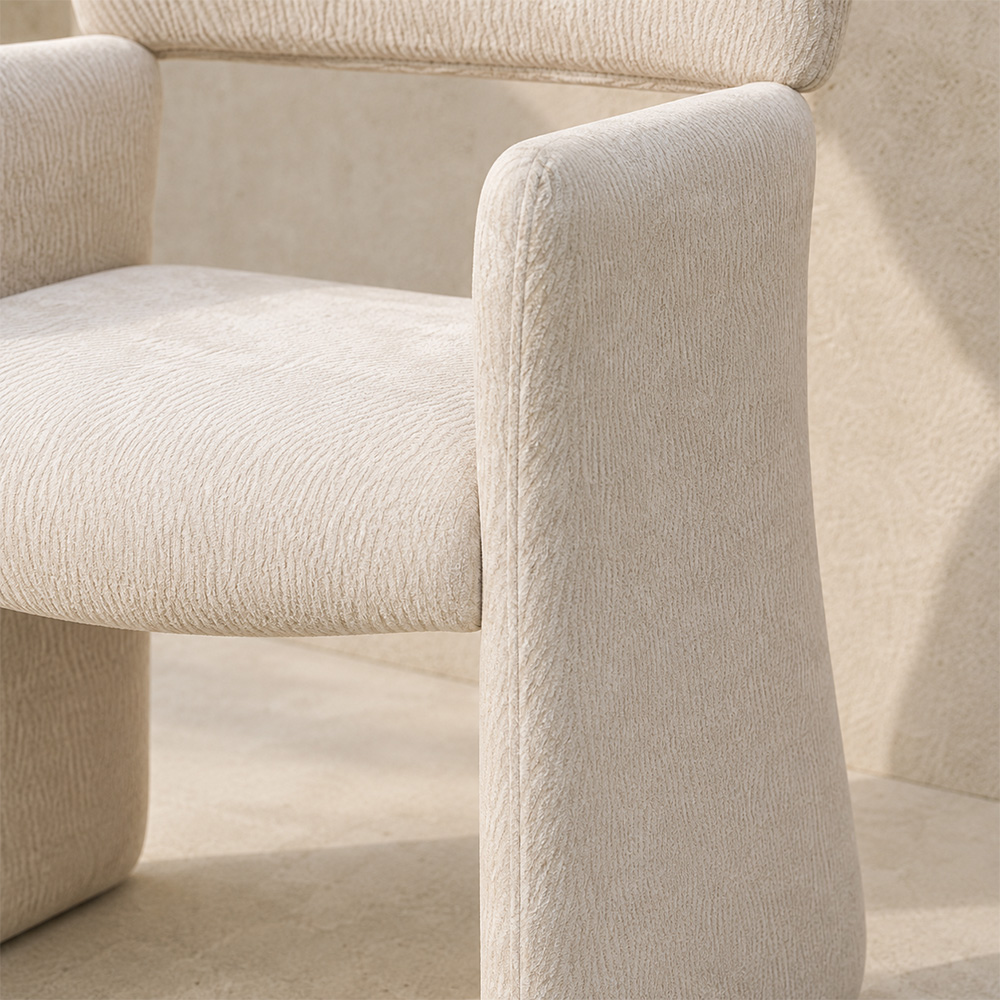 Full Wrapped Textured Chenille Sculptural Integrated Frame Dining Chair 1 Piece