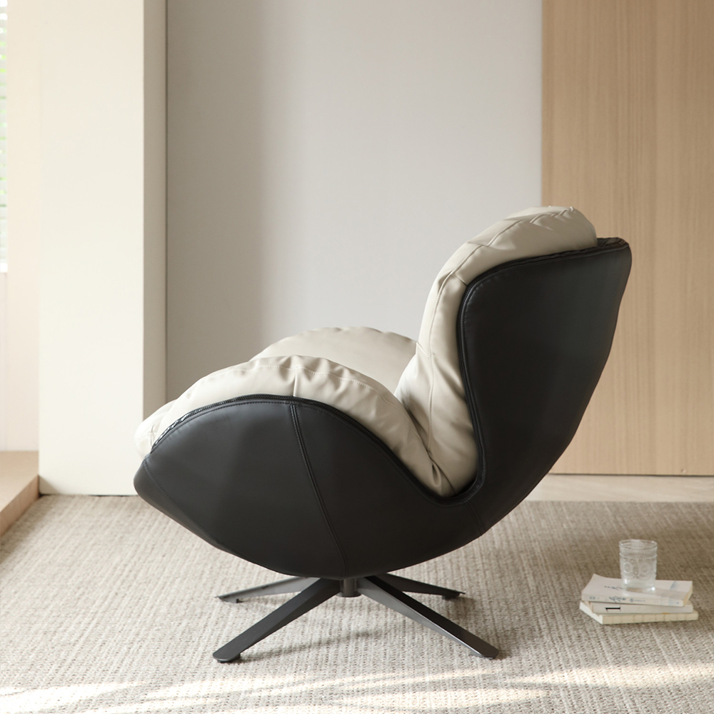 Modern Cream & Black Swivel Lounge Chair with Plush Cushioned Seat
