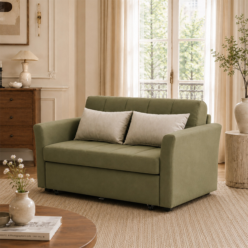 Small Apartment 2 In 1 Pull Out Guest Bed Microfiber Suede Couch Sofa Bed