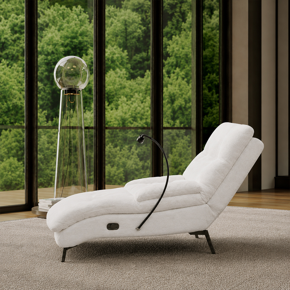 Neutral Tone Chenille Electric Recliner Media Lounge Chair