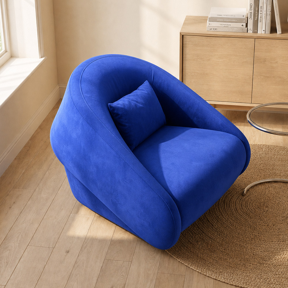 Klein Blue Velvet 2 In 1 Convertible Barrel Chair Chaise Lounge