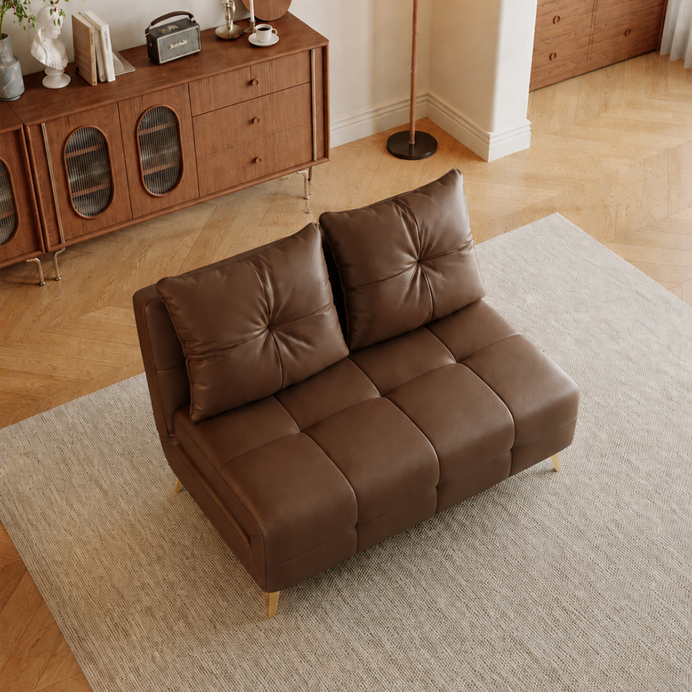 Faux Leather 2 Seater Convertible Tufted Sofa Bed