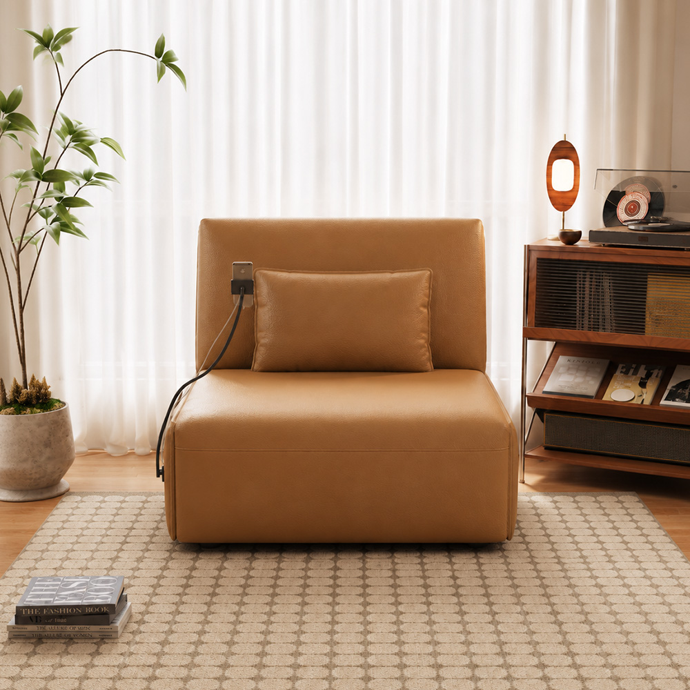 Gooseneck Phone Holder Foldable Faux Leather Guest Sofa Bed