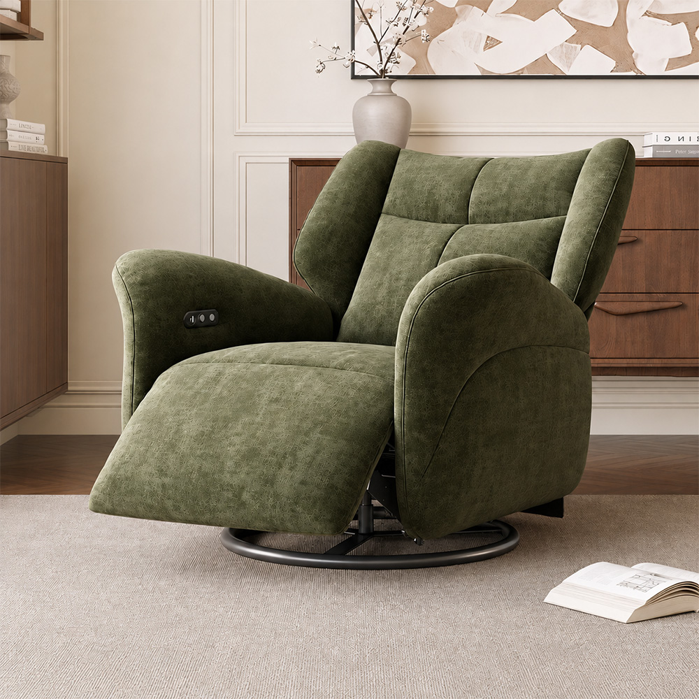 Silent Motor Power Recline Chenille Fabric Rotating Lounge Chair
