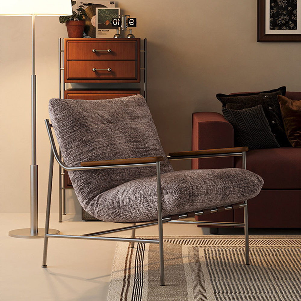 Stainless Steel Frame Linen Blend Walnut Arm Modern Accent Chair