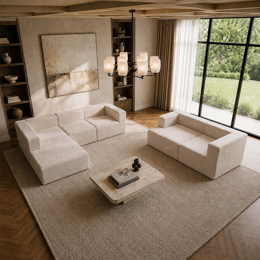Vacuum Compressed Cube Module Beige Corduroy Living Room Sofa