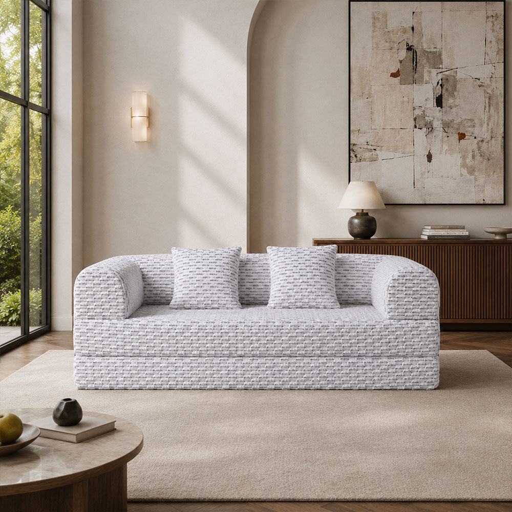 Striped Bouclé Fabric Modular Vacuum Compressed Convertible Sofa Daybed