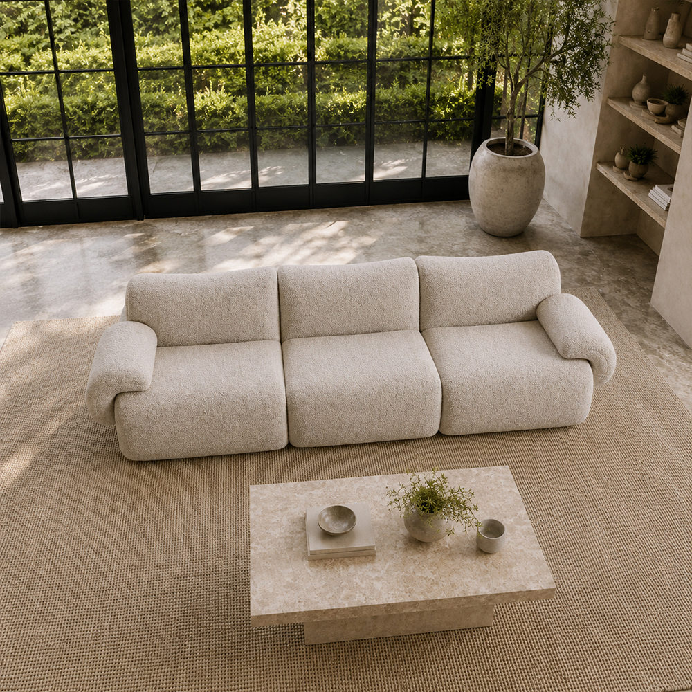 Soft and Fluffy Ivory Bouclé Compressed Sofa