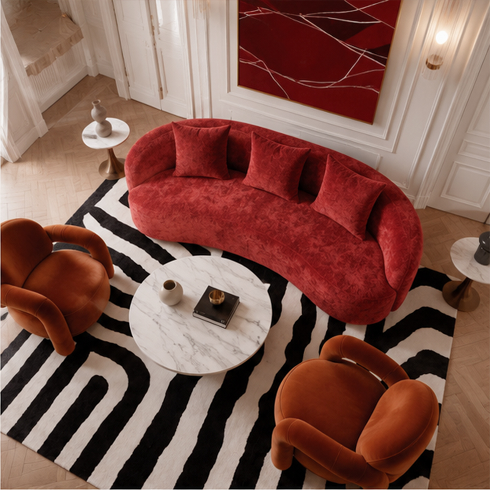 78.7" Bold Red Crushed Velvet Curved Wave Vacuum Compressed Modular Sofa