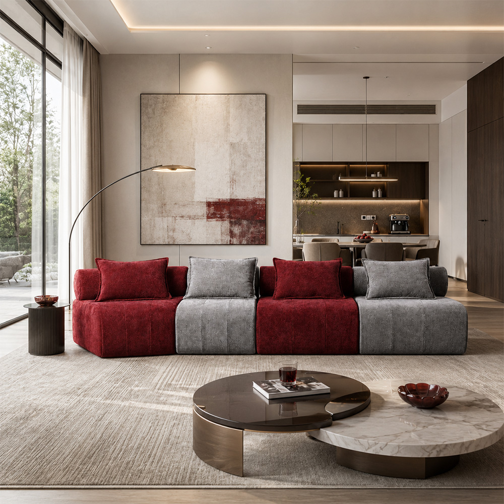 Space Saving Compressed Packaging Two Tone Modular Living Room Sofa