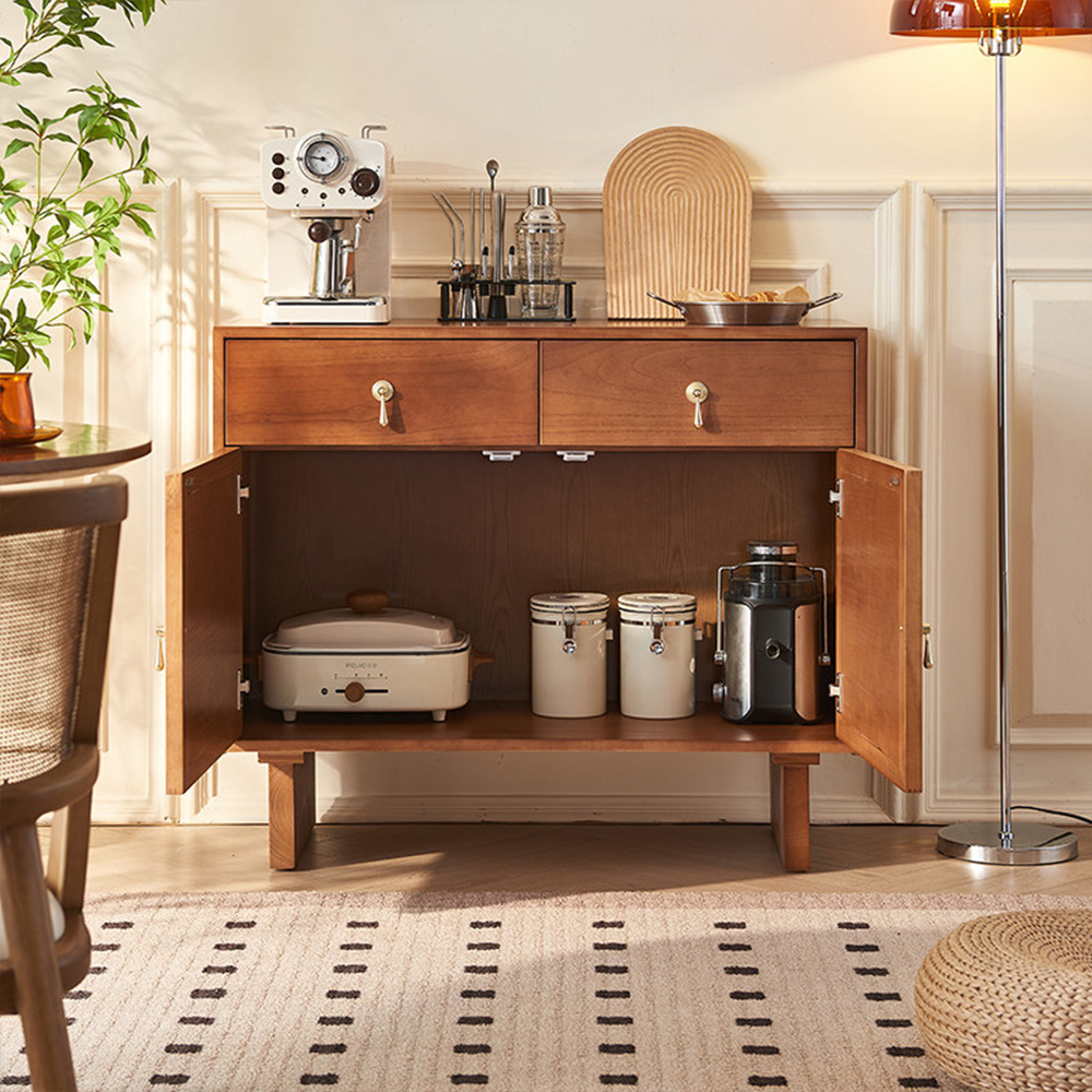 39.3“ Ash Wood Rattan Woven Door Sideboard Cabinet