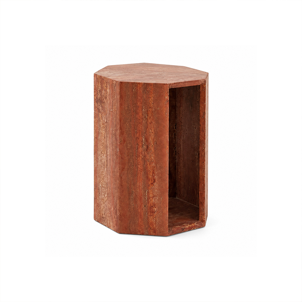 Raw Mineral Grain Natural Travertine Hollow End Side Table