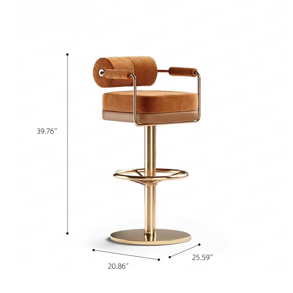 Modern Luxury Swivel Bar Stool with Cylindrical Backrest Gold Metal Frame Counter Chair 1 Piece