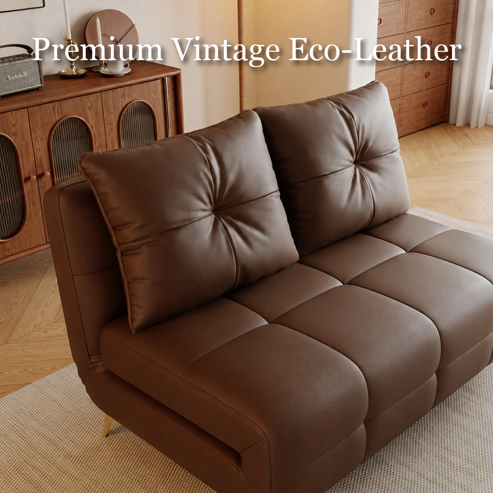 Faux Leather 2 Seater Convertible Tufted Sofa Bed