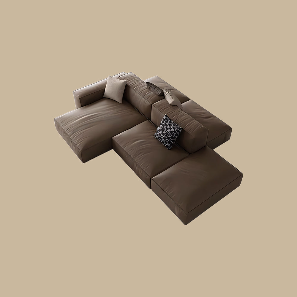 Modern Modular Top-Grain Leather Sectional Sofa