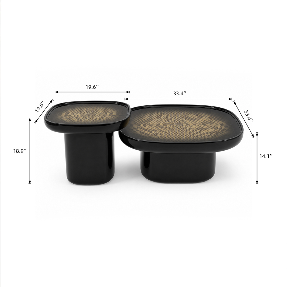 Contemporary Light Luxury Black Gloss Resin Nesting Oval Center Tables Set