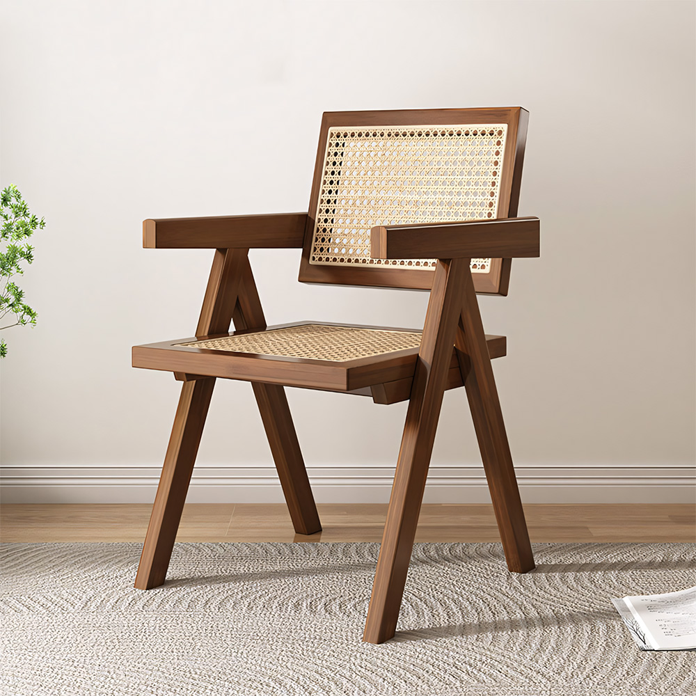 Airy Woven Plastic Rattan Wide Arm Solid Wood Residential Chair 1 Piece