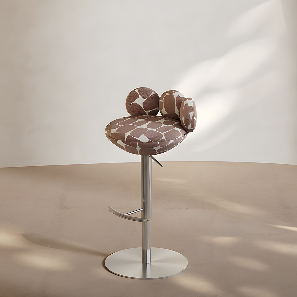 Adjustable Swivel Bar Stool with Floral Patterned Cushion and Chrome Base 1 Piece