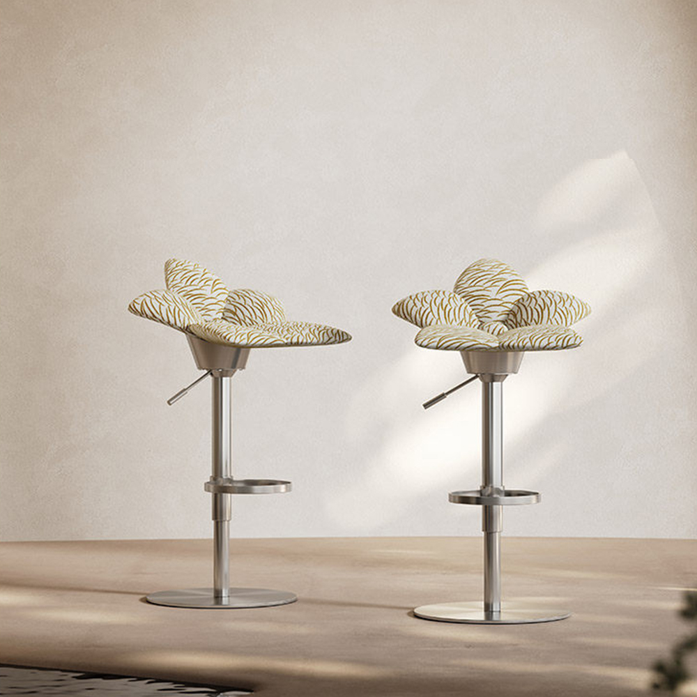 Adjustable Swivel Bar Stool with Petal-Shaped Upholstered Seat and Chrome Base 1 Piece
