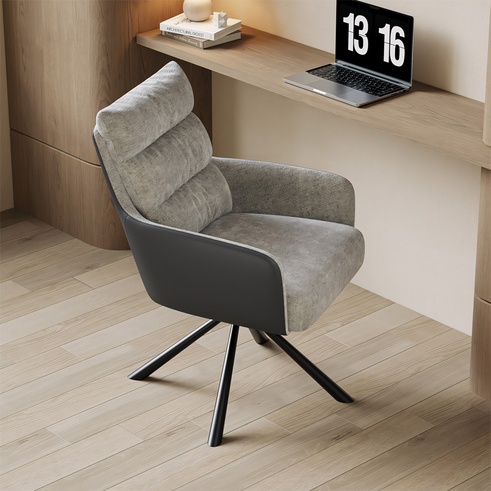 Modern Contrast Linen Leather 180 Degree Rotating Study Chair 1 Piece