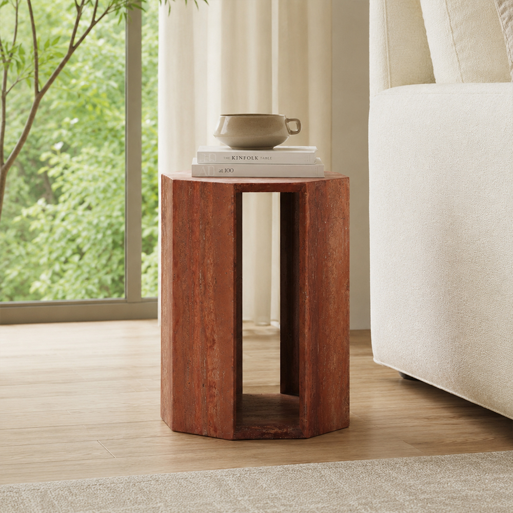 Raw Mineral Grain Natural Travertine Hollow End Side Table