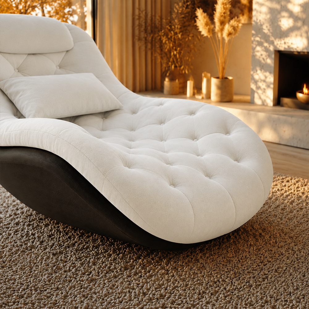 Modern Tufted Chaise Lounge Chair with Curved Base