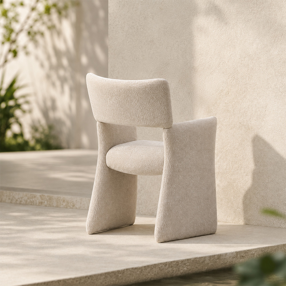 Full Wrapped Textured Chenille Sculptural Integrated Frame Dining Chair 1 Piece