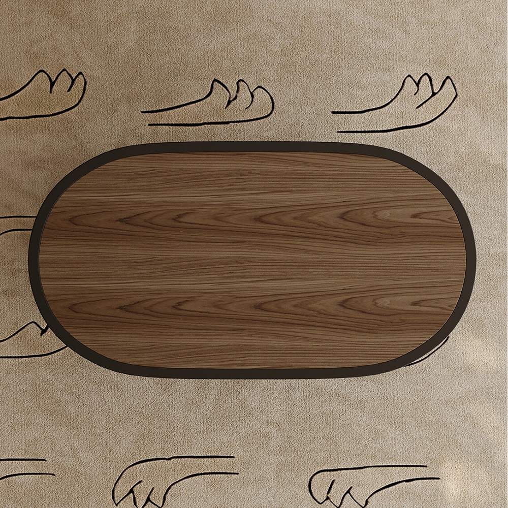 Oval Walnut Veneer Single Drawer Turned Black Leg Coffee Table