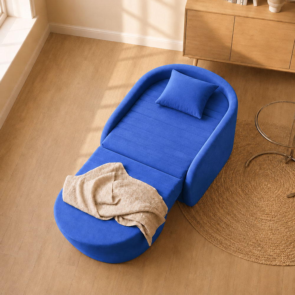 Klein Blue Velvet 2 In 1 Convertible Barrel Chair Chaise Lounge