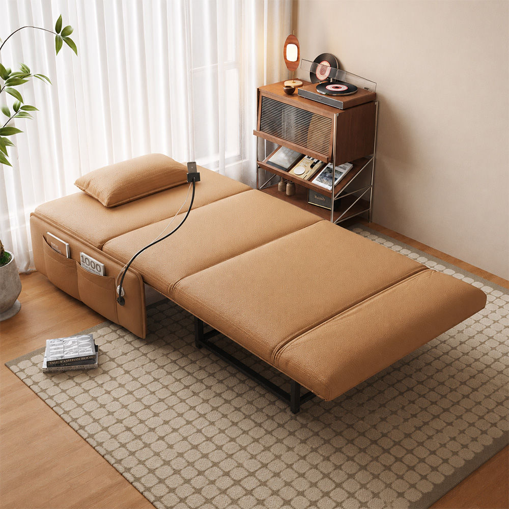 Gooseneck Phone Holder Foldable Faux Leather Guest Sofa Bed