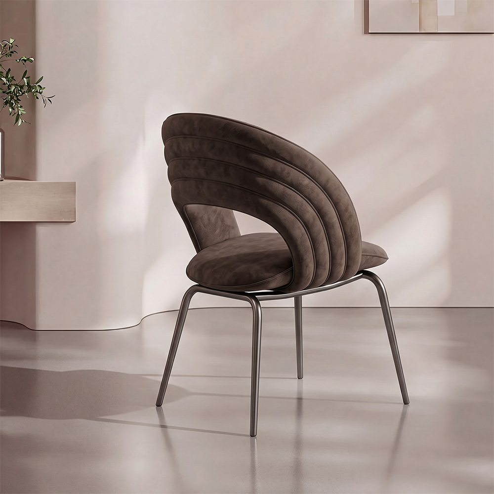 Plush Velvet Channel Stitch Minimalist Metal Leg Dining Room Chair 1 Piece