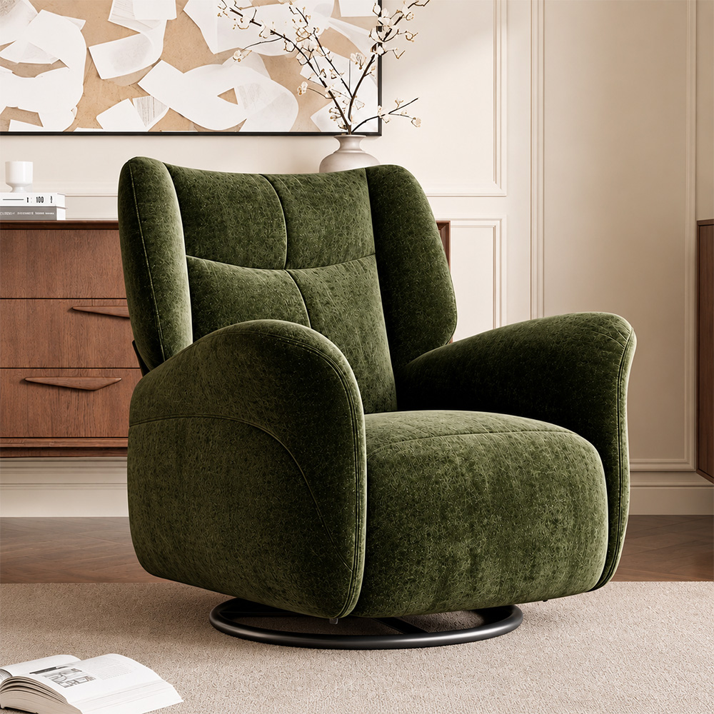 Silent Motor Power Recline Chenille Fabric Rotating Lounge Chair