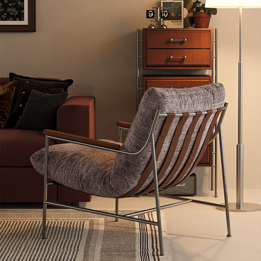 Stainless Steel Frame Linen Blend Walnut Arm Modern Accent Chair