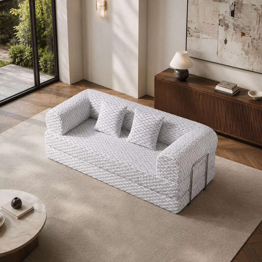 Striped Bouclé Fabric Modular Vacuum Compressed Convertible Sofa Daybed