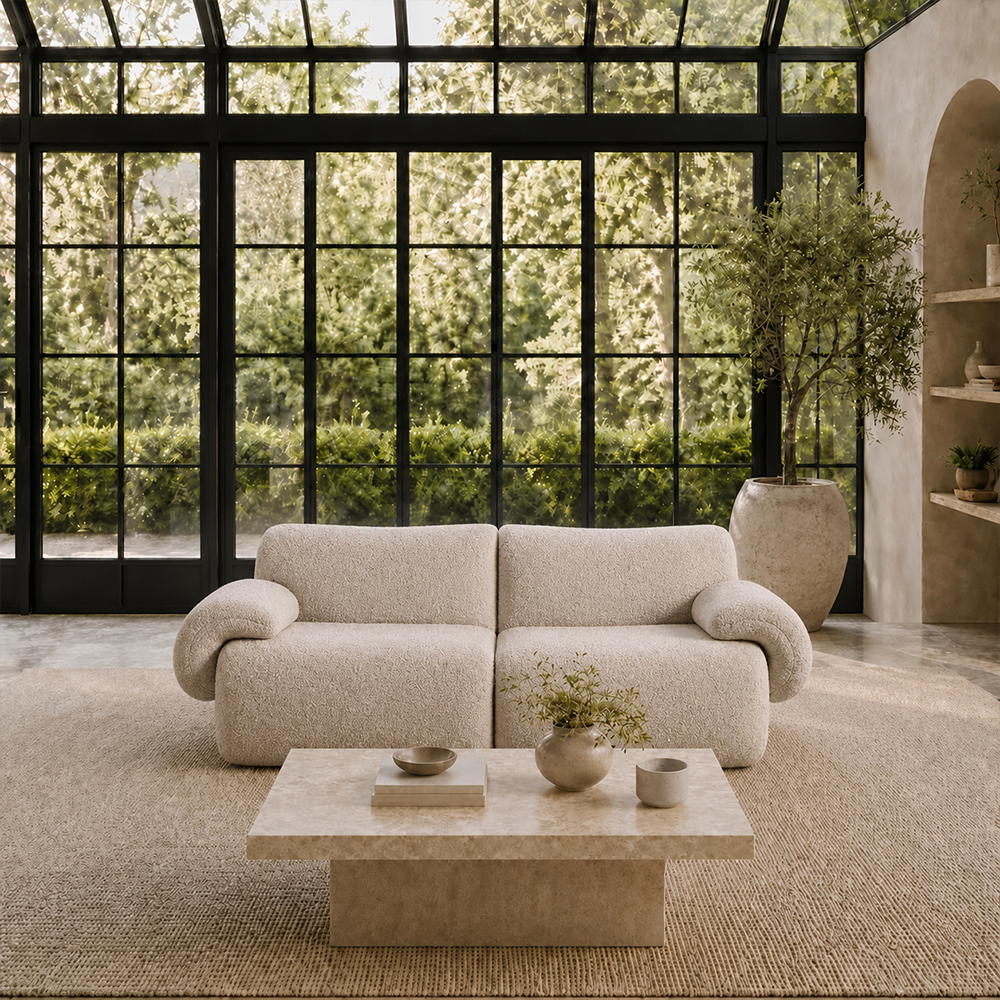 Soft and Fluffy Ivory Bouclé Compressed Sofa