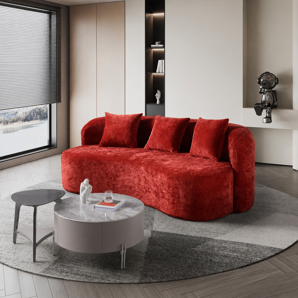 78.7" Bold Red Crushed Velvet Curved Wave Vacuum Compressed Modular Sofa