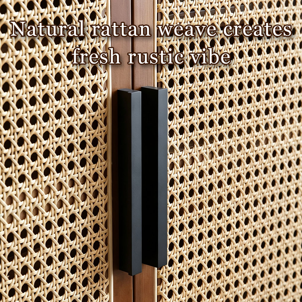33.1" Wood Rattan Entryway Shoe Cabinet Organizer