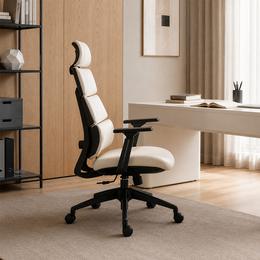 Premium Split Back PU Leather Office Chair Adjustable Headrest And Lumbar Pillow