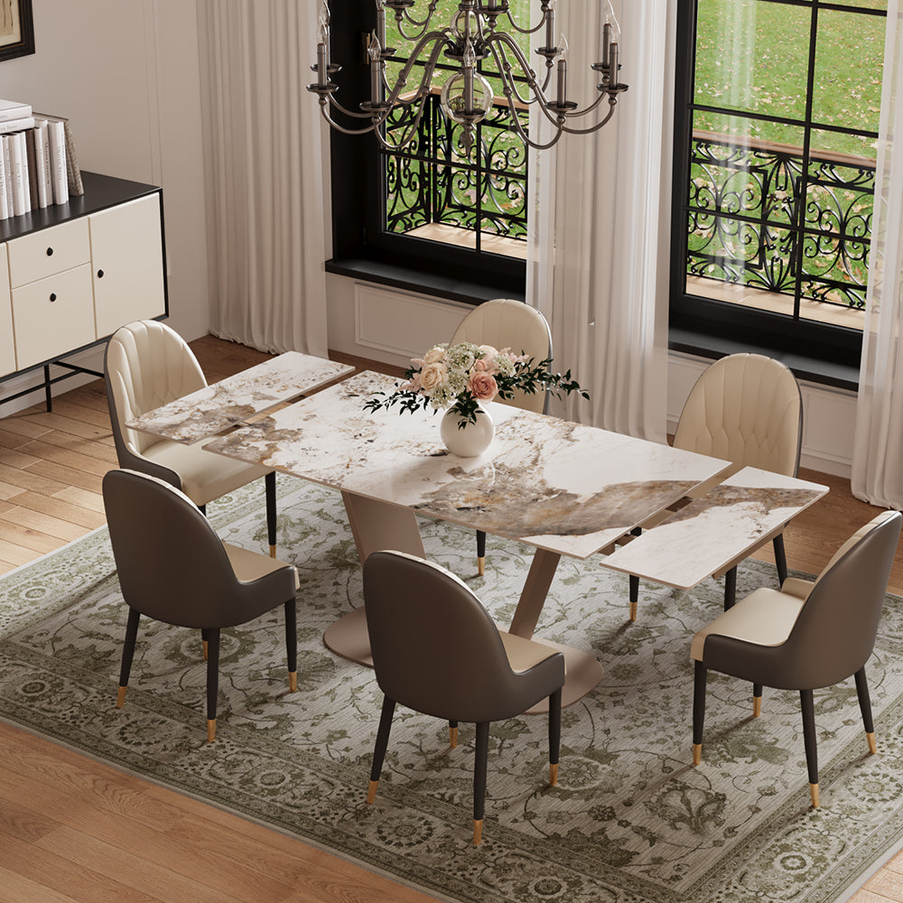 55.1"-78.7" Extendable Dining Table with Modern Patterned Stone Top