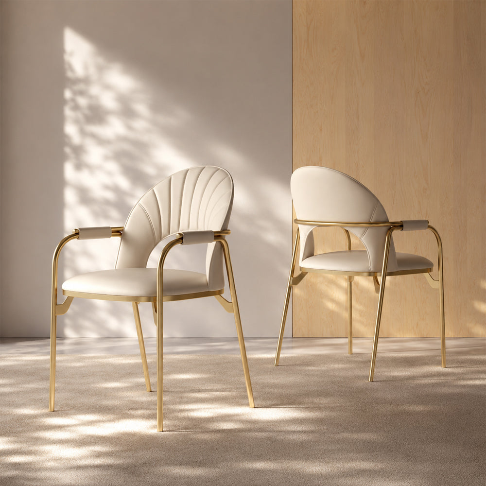 Modern Upholstered Dining Chair Set of 2 with Gold Stainless Steel Frame and Curved Backrest