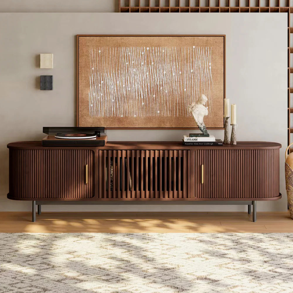 70" Mid Century Fluted Sliding Door TV Stand