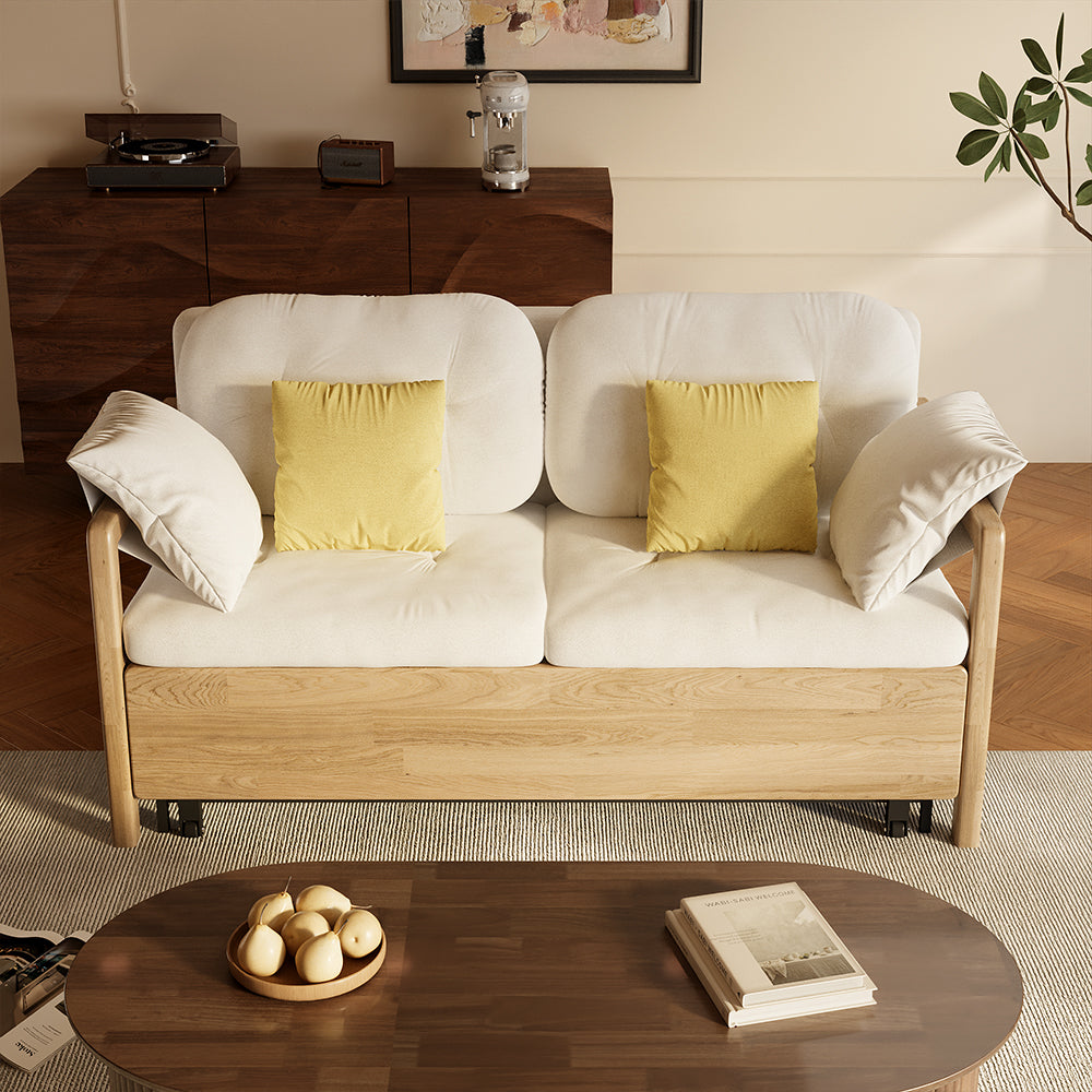 Front angle of convertible sofa bed in sofa position