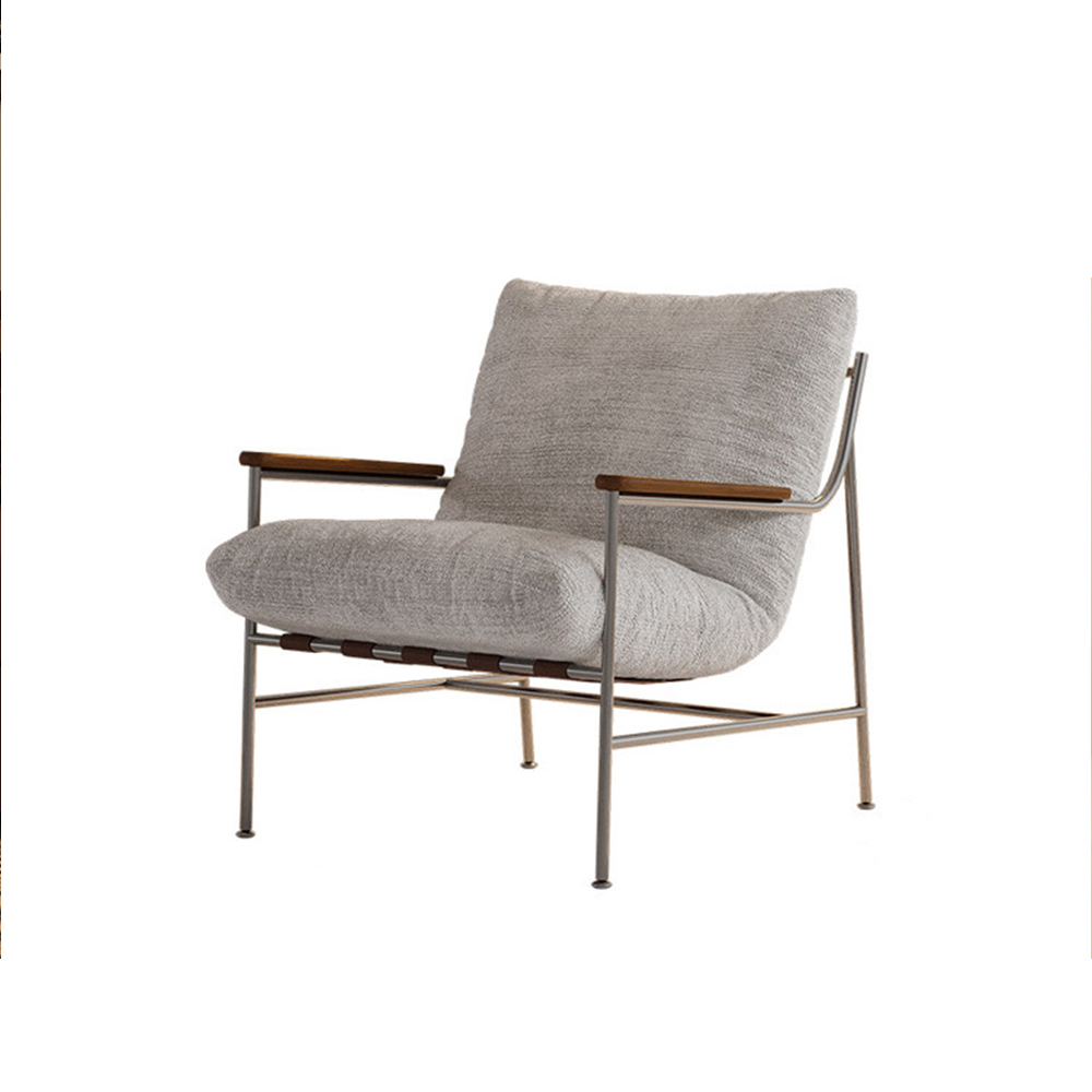Stainless Steel Frame Linen Blend Walnut Arm Modern Accent Chair