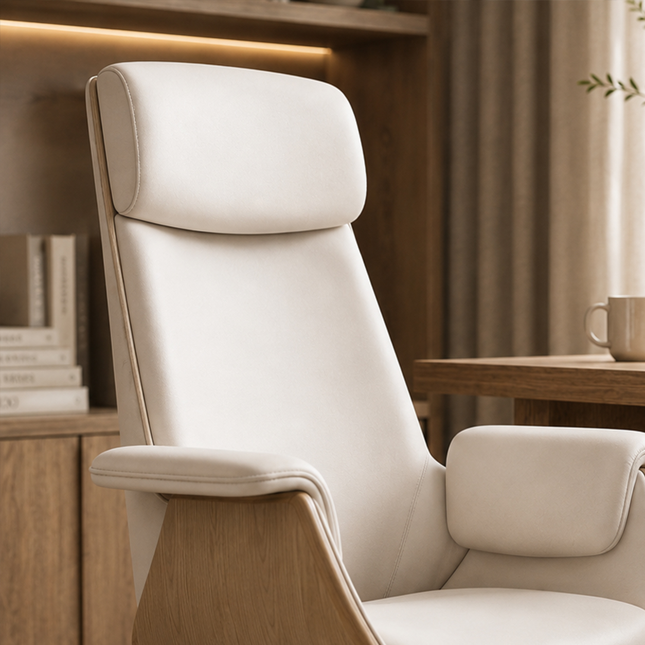 Cream PU Leather Executive Office Chair with Aluminum Base