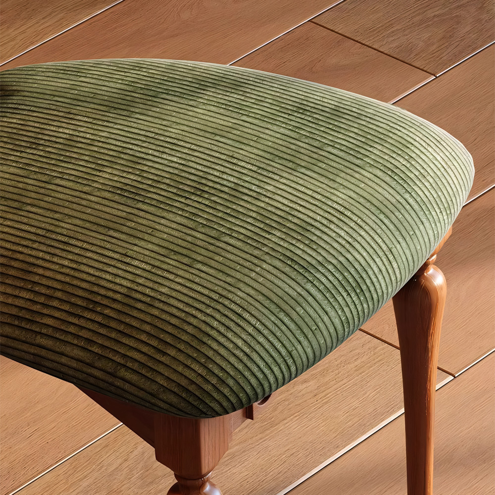 Retro Turned Leg Striped Corduroy Padded Seat Wood Dining Side Chair 1 Piece